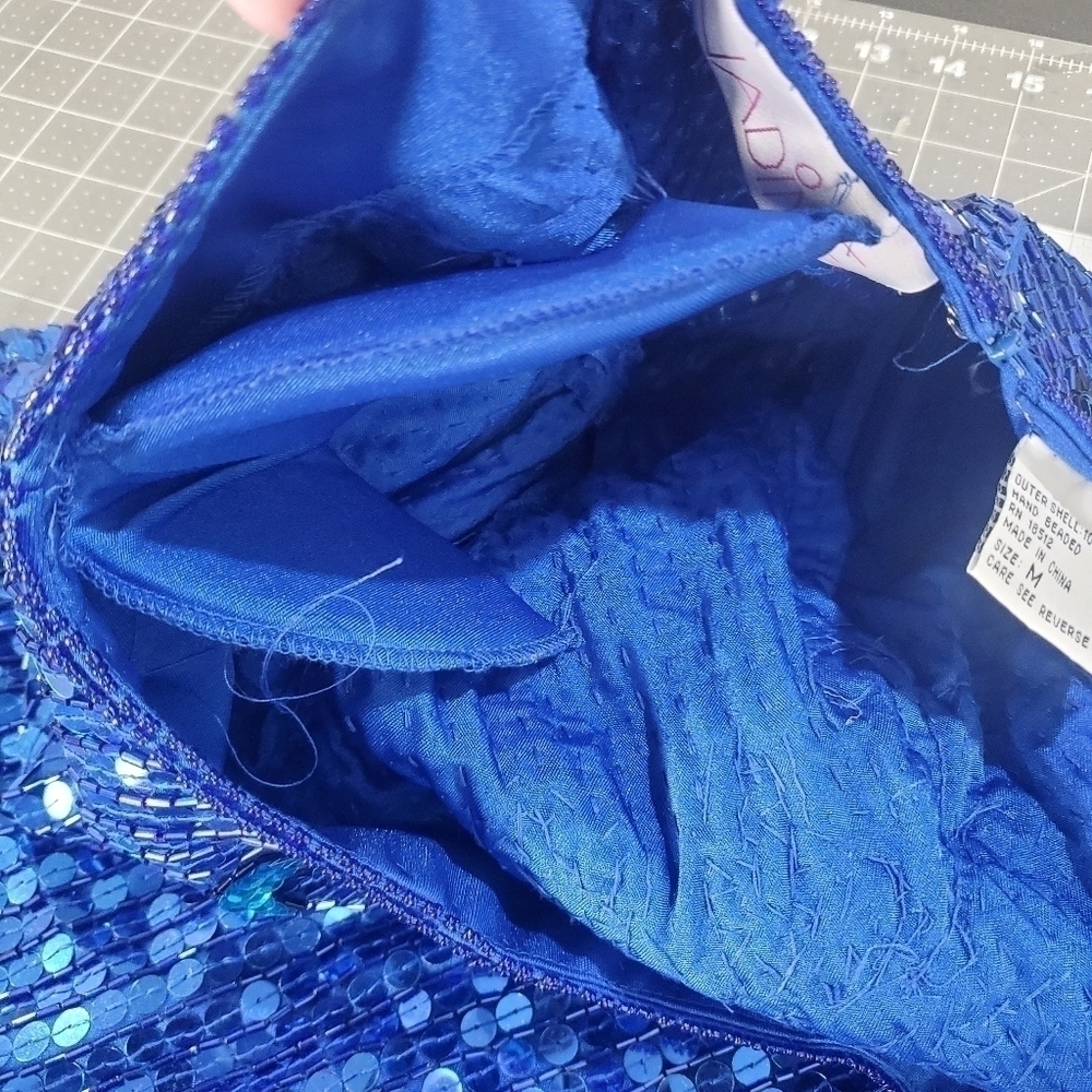 Vintage 80s Nadine Vibrant Blue Floral Sequins Long Sleeve Dress Size Medium - Picture 16 of 16
